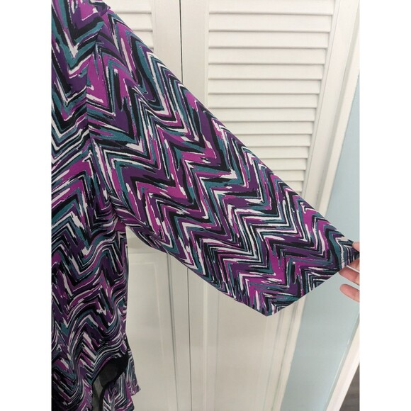 Anthony Richards Top Women 3X Blouse Tunic Black Purple Stretch Mesh Art Chevron - Picture 6 of 13